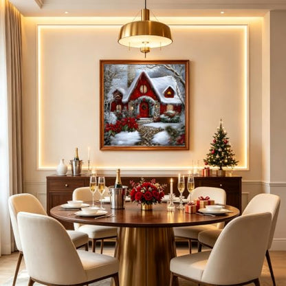 Christmas House Diamond Painting Kits for Adults, 5D Light Diamond Art Painting by Numbers Kits, DIY Winter Diamond Dots Art Kits Full Round Drill Christmas House Diamond Paintings for Decor12x12 inch