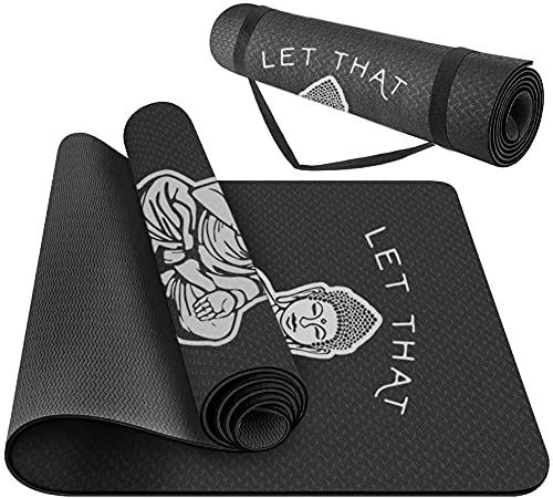 Yoga Mat - Large Print, Non-Slip Grip, TPE All Purpose, Black, Let That Go