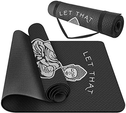 Yoga Mat - Large Print, Non-Slip Grip, TPE All Purpose, Black, Let That Go
