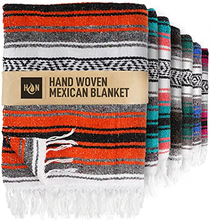 Hydration Nation Authentic Extra Large Mexican Blanket (70"x50") - Handwoven Yoga, Serape - Artisanal Falsa, Beach, Camping, Picnic, Outdoor(Orange) - color: Orange
