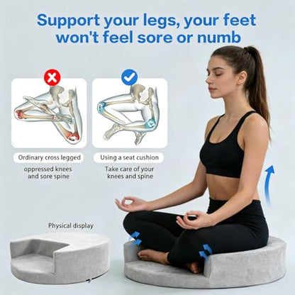 Meditation Cushion & Pillow Seat - No More Numb Legs Comfortable Memory Foam Sitting for Adult, idea for Reading, Yoga.