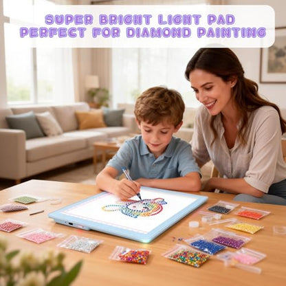 Light Up Tracing Board Kits Blue, 15" Writing Tracer Pad for Kids Ages 3-12, Drawing Tablet Supplies for Diamond Art Painting Accessories, Sketching Light Box Table for Boys Adults Holiday Gift Toys - style: 15" Kit Blue (Rechargeable)