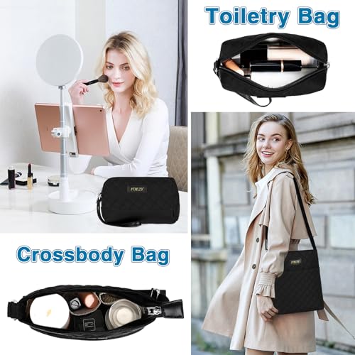ITIEZY Weekender Bag for Women 21.5" Travel Duffel Large Carry On Bag 3PCS | Nylon Duffel Bag with Waterproof Shoe Compartment, Crossbody Bag and Toiletry Bag, Travel Weekend Hospital Overnight Gym Bag - color: 9-black