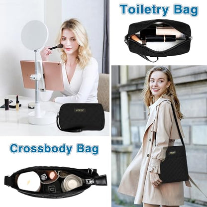 ITIEZY Weekender Bag for Women 21.5" Travel Duffel Large Carry On Bag 3PCS | Nylon Duffel Bag with Waterproof Shoe Compartment, Crossbody Bag and Toiletry Bag, Travel Weekend Hospital Overnight Gym Bag - color: 9-black