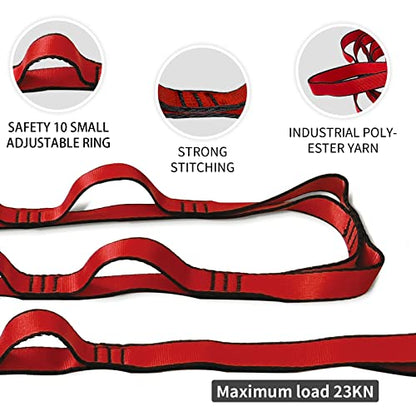 Aerial Yoga Hammock Daisy Chains Strap, Strong 22kN Adjustable with 10 Loops, No Stretch, Climbing Strap Nylon Chain Sling FOR Aerial Yoga,Swing, Hammock, Suspension, Exercise - color: Red, size: 40"×0.79"