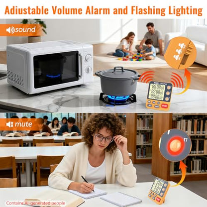 Digital Dual Kitchen Timer, Multiple Channels Countdown Timer - color: Orange