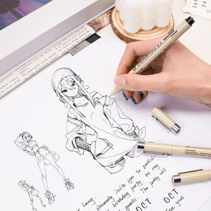 Micro Fineliner Pens, 6 Pack Micro Pen Set Black, Technical Drawing Pens for Artist No Bleed Calligraphy Pens, Archival Ink Brush Pen Art Pens for Journaling, Illustration, Sketching, Anime - color: 6