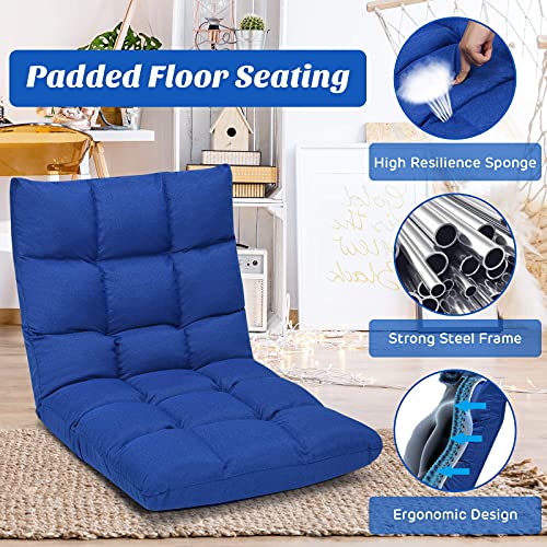 Giantex Adjustable Floor Gaming Sofa Chair 14-Position Cushioned Folding Lazy Recliner High Resilience Sponge, Breathable Cotton & Linen Fabric Sleeper Bed Couch Recliner (Navy) - color: Navy