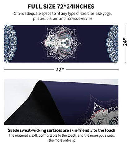 nuveti Printed Travel Yoga Mat 1/16 Inch Thick Non Slip Fitness Workout Mat | with Carrying Bag, Foldable Lightweight Suede & Natural Rubber Yoga Mat for Yoga Pilates and Fitness 72" L x 24" W x 1.5mm - color: DarkBlue