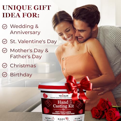 TECEUM Hand Casting Kit – Unique Gift for Couples, Family, Babies & Adults | DIY Romantic Gift for Wedding, Anniversary, Engagement, Baby Showers, Mother's Day and Christmas. Keepsake for Her & Him