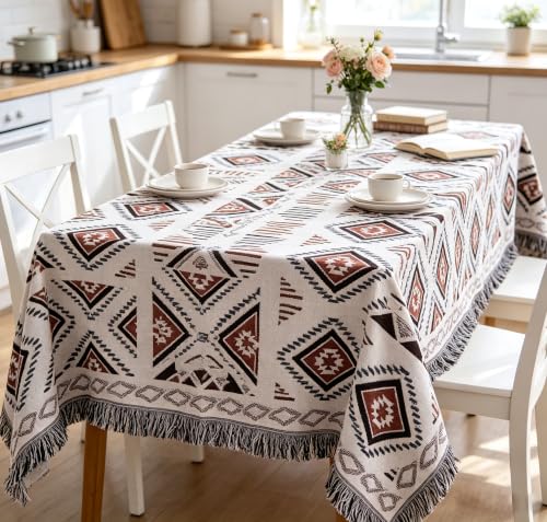 Luxlovery Beige Bohemian Sofa Throw Blankets Ethnic Woven Boho Geometric White and Khaki Throw Blanket for Couch Aztec Bed Throws Oversized Chair Sofa Cover with Tassels(51"x70") - color: Mocha, size: 51"x70",130x180cm