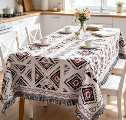 Luxlovery Beige Bohemian Sofa Throw Blankets Ethnic Woven Boho Geometric White and Khaki Throw Blanket for Couch Aztec Bed Throws Oversized Chair Sofa Cover with Tassels(51"x70") - color: Mocha, size: 51"x70",130x180cm