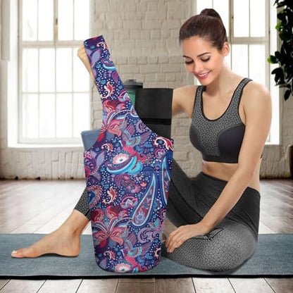 Yoga Mat Bag Carrier for Women with Side Large Pocket Durable Linen Workout Gym Travel Storage Pilates Mats - color: Boho Paisley
