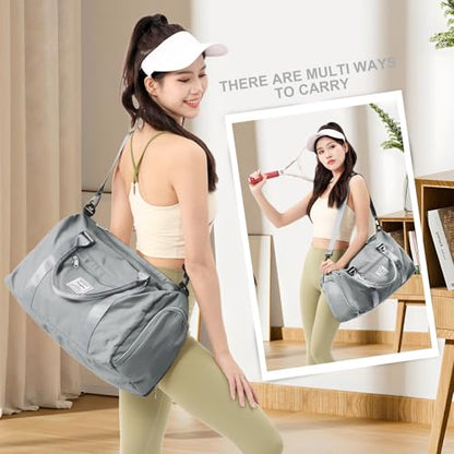 Gym Bag Womens with Shoes Compartment Travel Duffel Bag Grey - color: B6-Grey+Toiletry Bag