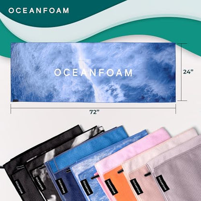 Oceanfoam Beach Towel – Lightweight, Absorbent, Quick-Drying, Sand-Resistant, Non-Slip – Ideal for Workouts, Yoga, Pilates, Beach, Pool, Boat & Travel – 25% Recycled – 72"x24" (Ocean) - color: Ocean