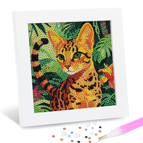 Leixonl Diamond Art Kits for Kids with Framed (7 in) Cartoon Animals DIY Gem Art Painting - Arts & Crafts Gifts for Beginners & Teens (Leopard cat) - color: leopard cat