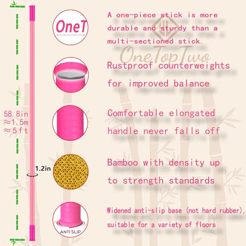 5ft Yoga Stick from Natural Bamboo with Non-Slip Handle-Stretching Stick for Mobility, Flexibility,Exercise,Workout, Physical Therapy,Pilates,Balance Fitness-Access Online Video Guide Without Any Info - color: All Pink 5ft