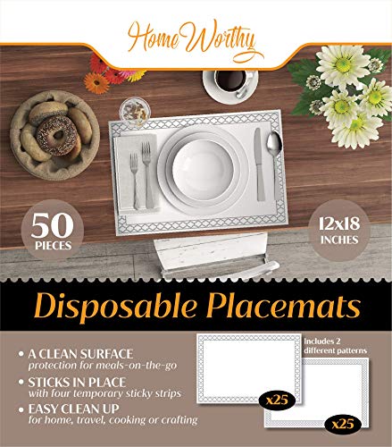 White Disposable Placemats for Baby, Kids, Toddler, Children, Adults - Neat and Sticky Plastic Placemat Table Topper Solutions for Restaurant, Schools, Crafts, or Travel Mats - 40 Pack - color: White