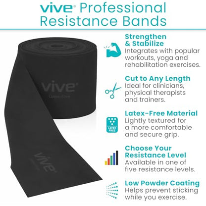 Vive Professional Resistance Bands - 25 Yard Non-Latex Roll for Physical Therapy, Lower and Upper Body Exercise Workout - Straight Elastic for Strength Training, Rehabilitation, Women, Men - color: Black