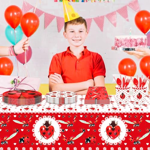 1Pc Ladybug Insect Party Plastic Tablecloth 54 x 87 Inch Long Table Cover, Coccinella Septempunctata Party Tablecover for Ladybird Theme Kids Baby Shower Birthday Dinner Picnic Kitchen Event - color: Ladybug Insect