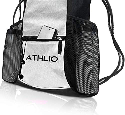 Soccerware Legendary Drawstring Gym Bag - Waterproof | For Sports & Workout Gear | XL Capacity | Heavy-Duty Sackpack Backpack - color: White/Black