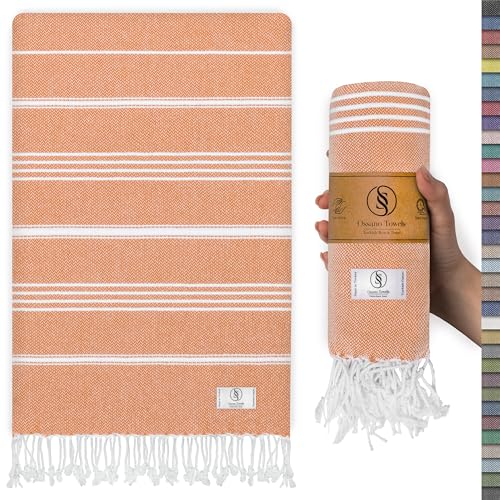 Ossano Turkish Beach Towel Quick Dry & Lightweight Extra Large (39" x 71") - Decorative, Versatile and Functional as Yoga Mat, Picnic Blanket, Travel Blanket, Gym, Camping and Bath Towels - Salmon - color: Salmon