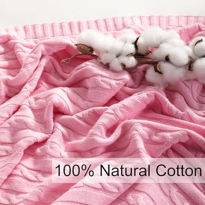 NTBAY Cotton Cable Knit Throw Blanket, 51 x 67, Pink - color: Pink, size: Throw(51"x67")