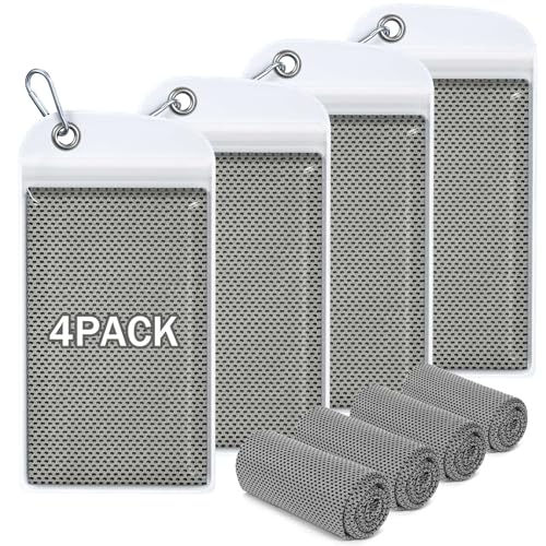 Hemndic 4 Pack Cooling Towels (40"x12"), Soft Breathable Cooling Towels for Neck and Face, Microfiber Workout Towels for Yoga, Golf, Running, Hiking & More Activities - color: Gray
