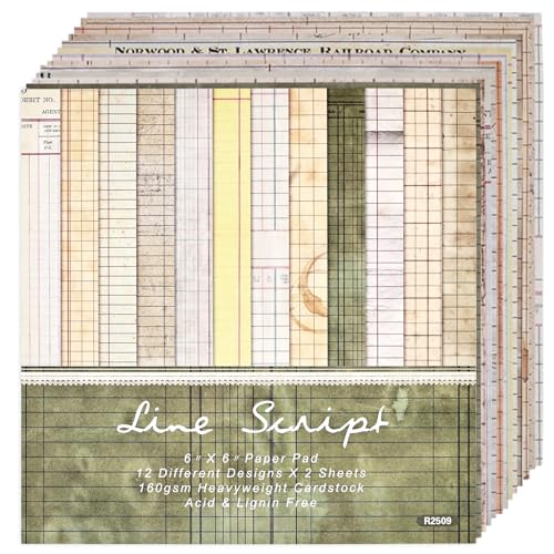 6x6 Scrapbook Paper Pad – 24 Sheets Retro Line Script Pattern Paper for Junk Journal & Card Making – Easy-to-Handle Premium Cardstock for Photo Safe Memory Keeping - color: Retro Paper Pad