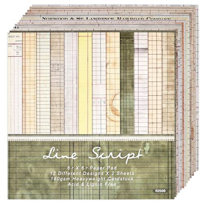 6x6 Scrapbook Paper Pad – 24 Sheets Retro Line Script Pattern Paper for Junk Journal & Card Making – Easy-to-Handle Premium Cardstock for Photo Safe Memory Keeping - color: Retro Paper Pad