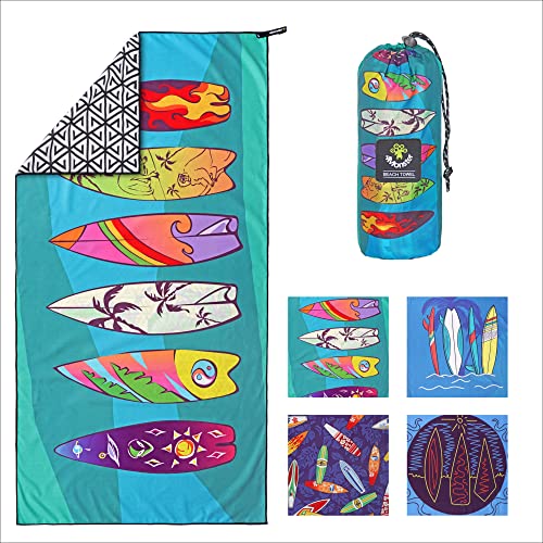 4Monster Quick Dry Beach Towel, Ultra Absorbent Microfiber Travel Towel, Lightweight & Compact for Beach, Swimming, Camping, Pool, Water Sports & Yoga - color: 29 Surfboard-c, size: 63.00" x 31.50"