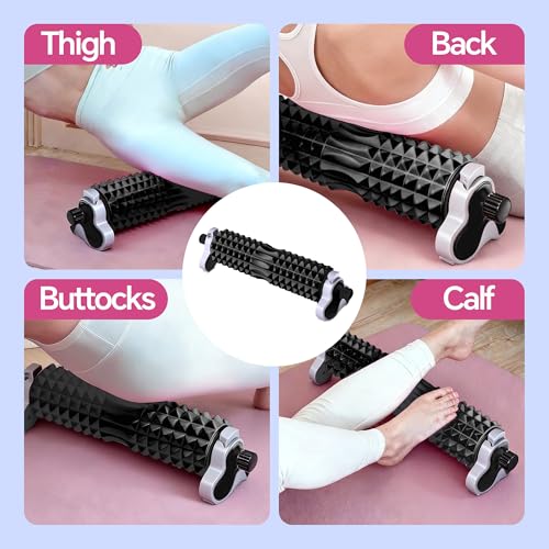 Deep Tissue Foam Roller with Stand - Black | 3-Level Height Adjustable Support, Beginner-Friendly Design for Home Workout & Muscle Recovery - Black