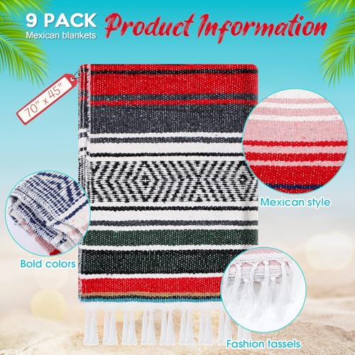 Peryiter 9 Pcs Mexican Yoga Blanket Striped Falsa, 45x70,Retro Colors - color: Retro Colors