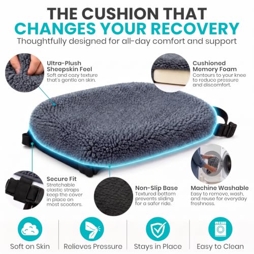 Vive Mobility Knee Scooter Pad Cover - Soft Adult Sheepskin Memory Foam - color: Gray