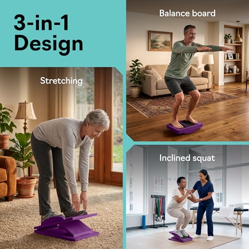 Slant Boards for Exercise, Wooden Slant Board, Calf Stretch Board with 7 Incline Angles, Velour Board, Balance Board & Calf Stretcher, Portable Incline Board for Physical Therapy, Ankle Mobility, Heel & Knees - color: Purple