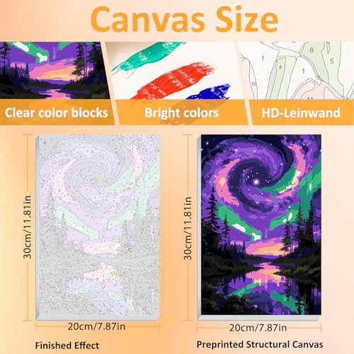 Mandun Aurora Paint by Numbers Kit for Adults, 3 Pack, 7.8x11.8 inch | DIY Painting Kits Crafts for Adults, Relieve Stress, Frame Canvas, Wooden Easel, Gift Box, Home Wall Decor - color: 3 Pack Aurora