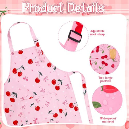 2 Pack Kids Apron, Cute Cooking Aprons, Waterproof Art Apron with Pockets, Toddler Painting Artist Apron Adjustable - color: Cherry, size: 45*62cm