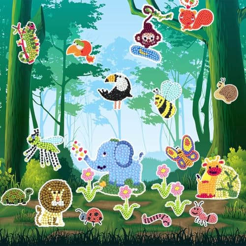 Labeol Diamond Art Kits for Kids Boys and Girls Ages 6-8-10-12 Easy to DIY Creative Diamond Art Sticker Craft by Numbers Kits for Kids and Adult Beginners (Various Animals) - style: Various animals
