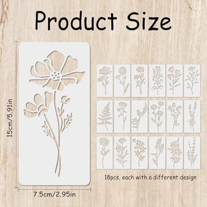Stencils for Painting, 18 Pcs Reusable Floral Templates for Wood Signs, Botanical Flower Patterns for Furniture & Walls, Art Stencils for DIY Professional Crafts, Leaf & Vine Designs - style: Flower