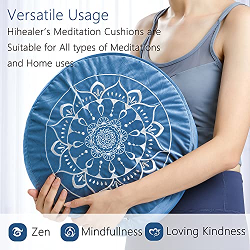 Hihealer Meditation Cushion, Traditional Tibetan Velvet Meditation Pillow | Buckwheat Yoga Bolster, Large Floor Cushion & Pillow for Adults, Zafu Zabuton Set, Zen Meditation Mat - color: Restful Light Blues