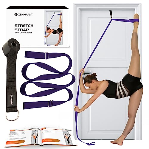 Stretching Strap with Door Anchor for Splits and Flexibility Training - color: Purple