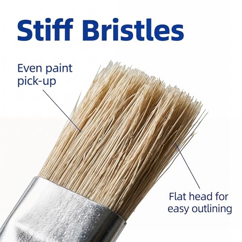 Qtopun 12Pcs Paint Brushes Set for Acrylic Oil Watercolor Gouache Tempera Round & Flat Bristle Brush Assorted Sizes for Canvas Rock Face Nail Art Painting Supplies