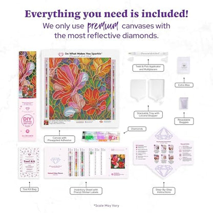 DIAMOND ART CLUB Stained Glass Flower Diamond Art Kits for Adults | Premium Diamond Painting Kit, Fun DIY Crafts for Adults, Round Diamond Art Canvas, 13" x 13" (32.8 x 32.8 cm) - color: Stained Glass Flower