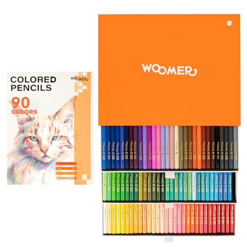 Woomer Colored Pencils 90 Colors, Smooth as Cream Core 3.8mm, Open Stock | Artist High Pigment, Pro Blending & Layering, Lightfast Rated, 3-Layer Drawer Box, Deep Tonal Range for Portrait & Shadow - color: 90 Colors