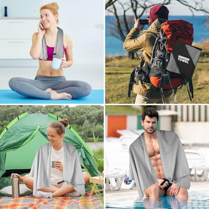 Camping Towel XL Size Microfiber Quick Dry for Men Women Hiking Beach Swimming Pool Travel Body Yoga Mat Towels(Light Grey, 1 Pack XL) - color: Light Grey, size: 1 Pack XL