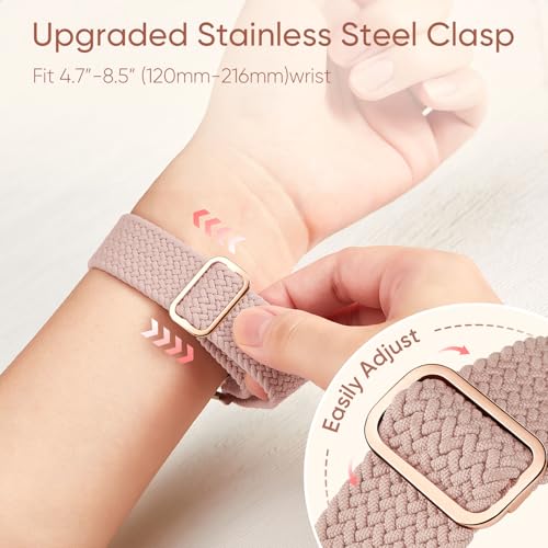 Braided Stretchy Nylon Band Compatible for Apple Watch Bands Women Men - color: Pink, size: 44mm/45mm/46mm/49mm