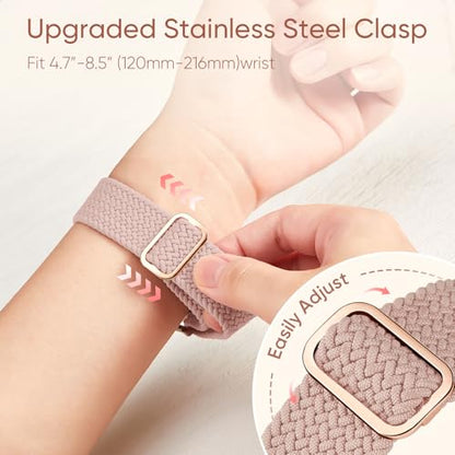 Braided Stretchy Nylon Band Compatible for Apple Watch Bands Women Men - color: Pink, size: 44mm/45mm/46mm/49mm