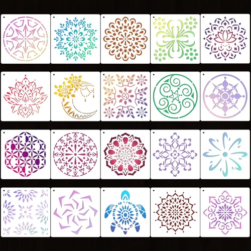 20 Pcs 4x4'' Mandala Stencils for Painting on Wood, Floor, Wall, Tile Fabric, Reusable Furniture Stencils Painting Template Mandala Template for DIY Rock Art Projects Decoration - style: 20PCS Mandala