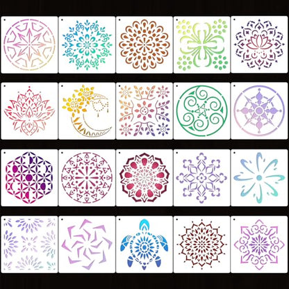 20 Pcs 4x4'' Mandala Stencils for Painting on Wood, Floor, Wall, Tile Fabric, Reusable Furniture Stencils Painting Template Mandala Template for DIY Rock Art Projects Decoration - style: 20PCS Mandala