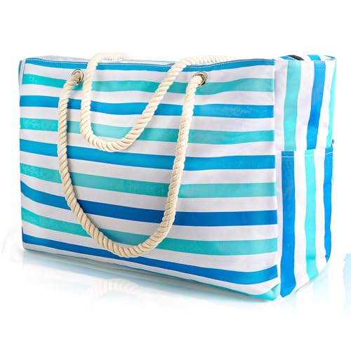 SRISE Large Beach Bag for Women & Men, Beach Bags Waterproof Sandproof, Travel Tote Bag, Swim Pool Bag for Family Outdoor - color: Blue Green